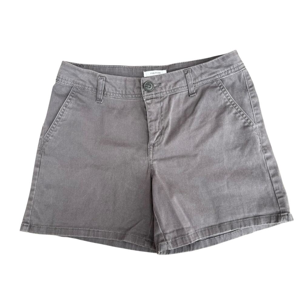 Maurices Grey Stretch Chino Shorts Mid Rise Flat Front Zip Fly Size 4 5"